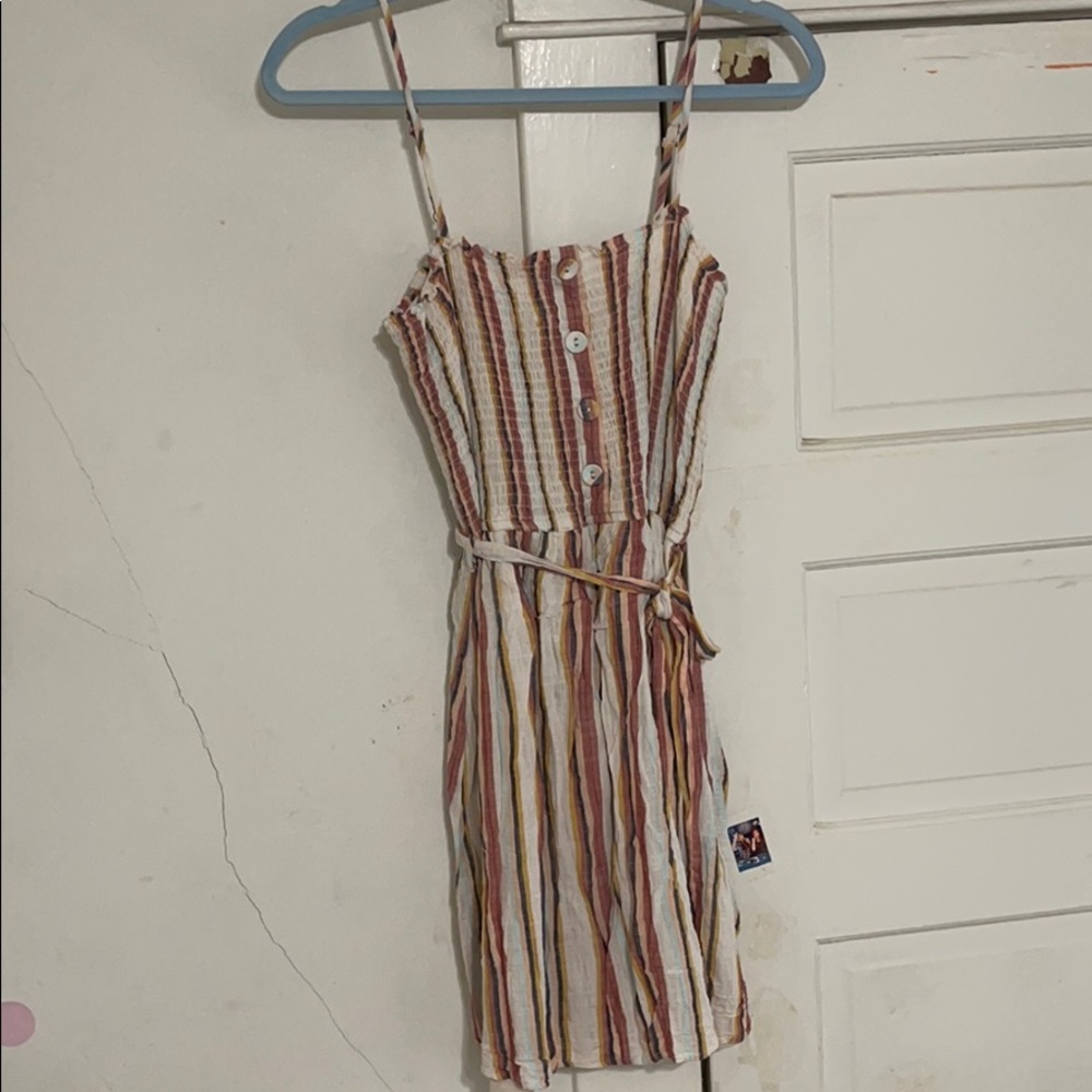 multicolor striped strappy mini dress